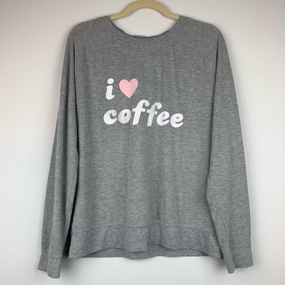 GRAYSON THREADS Gray Pink 'I Love Coffee' Pullover Sweatshirt Sz L - Picture 2 of 10